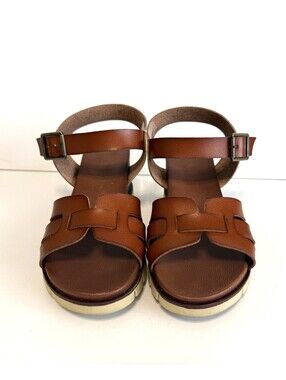 MIA Women’s Size 8 Brown Cognac Strappy Wedge Sandals Ankle Strap Buckle